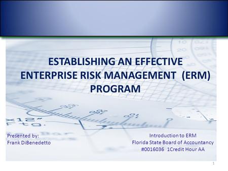 Establishing an Effective Enterprise risk management (ERM) program