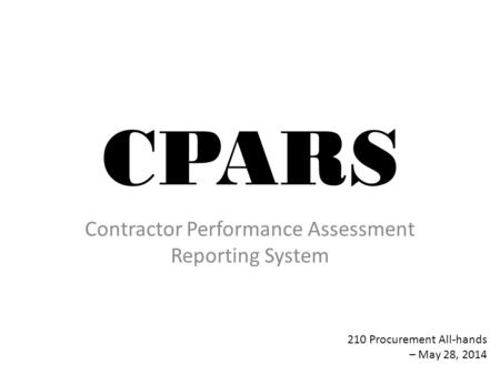 Contractor Performance Assessment Reporting System