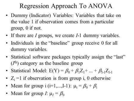 Regression Approach To ANOVA