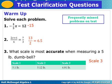 Test Clarification Questions Frequently missed problems on test