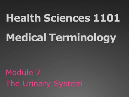 Health Sciences 1101 Medical Terminology Module 7 The Urinary System.