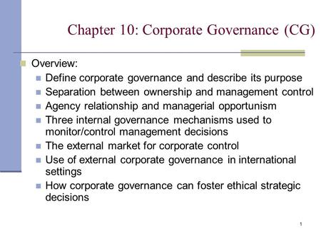 Chapter 10: Corporate Governance (CG)
