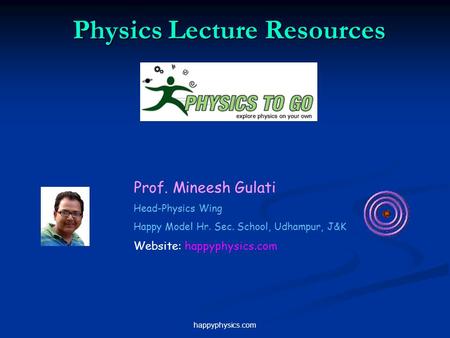 Happyphysics.com Physics Lecture Resources Prof. Mineesh Gulati Head-Physics Wing Happy Model Hr. Sec. School, Udhampur, J&K Website: happyphysics.com.