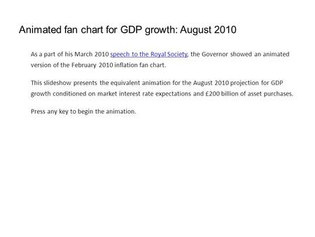Animated fan chart for GDP growth: August 2010 As a part of his March 2010 speech to the Royal Society, the Governor showed an animated version of the.