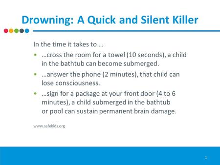 Drowning: A Quick and Silent Killer In the time it takes to … …cross the room for a towel (10 seconds), a child in the bathtub can become submerged. …answer.