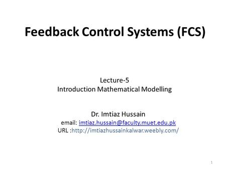 Feedback Control Systems (FCS)