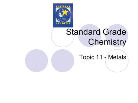 Standard Grade Chemistry Topic 11 - Metals. Properties of Metals Density – this is the mass of a substance in a given volume.  A high density material.