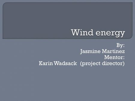 By: Jasmine Martinez Mentor: Karin Wadsack (project director)