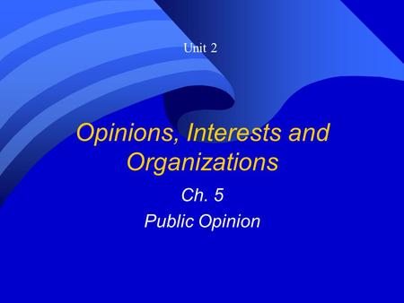 Opinions, Interests and Organizations Ch. 5 Public Opinion Unit 2.