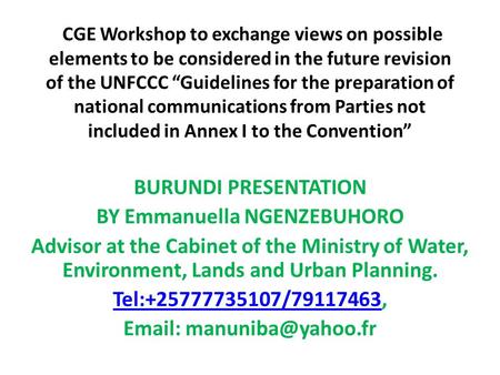 CGE Workshop to exchange views on possible elements to be considered in the future revision of the UNFCCC “Guidelines for the preparation of national communications.