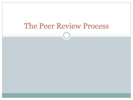 The Peer Review Process. What is a Peer Review? A peer review is a formal review of a document produced by a colleague, fellow scholar, or expert. Peer.