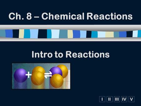 IIIIIIIVV Intro to Reactions Ch. 8 – Chemical Reactions.