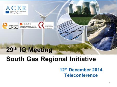 1 12 th December 2014 Teleconference 29 th IG Meeting South Gas Regional Initiative.