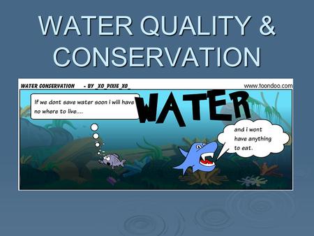 WATER QUALITY & CONSERVATION. POLLUTION  Usually hazardous or detrimental to the environment  Types of Pollution: - Point Source Pollution - Non Point.