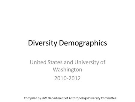 Diversity Demographics United States and University of Washington 2010-2012 Compiled by UW Department of Anthropology Diversity Committee.