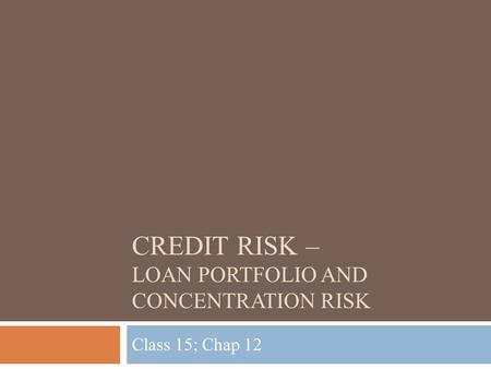 Credit Risk – Loan Portfolio and Concentration risk