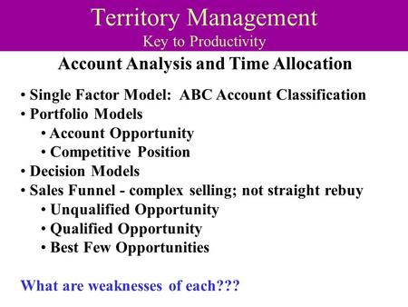 Territory Management Key to Productivity