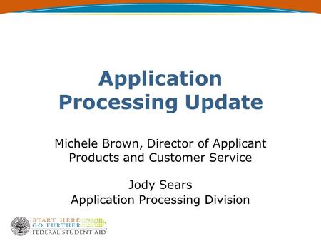 Application Processing Update Michele Brown, Director of Applicant Products and Customer Service Jody Sears Application Processing Division.