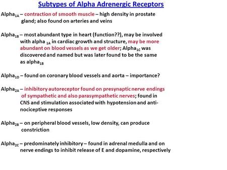 Subtypes of Alpha Adrenergic Receptors