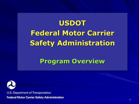 1 USDOT Federal Motor Carrier Safety Administration Program Overview USDOT Federal Motor Carrier Safety Administration Program Overview.
