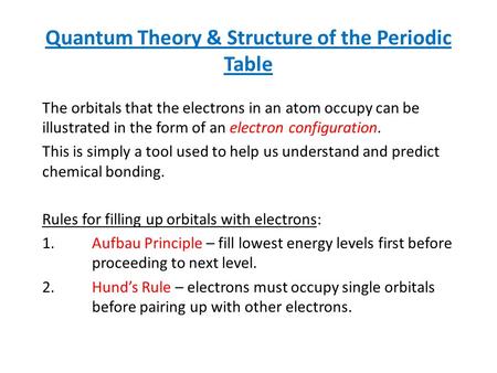Quantum Theory & Structure of the Periodic Table
