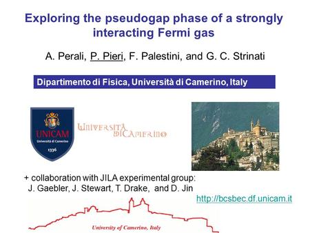 A. Perali, P. Pieri, F. Palestini, and G. C. Strinati Exploring the pseudogap phase of a strongly interacting Fermi gas  Dipartimento.