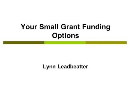 Your Small Grant Funding Options Lynn Leadbeatter.