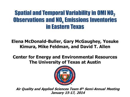 Spatial and Temporal Variability in OMI NO 2 Observations and NO x Emissions Inventories in Eastern Texas Elena McDonald-Buller, Gary McGaughey, Yosuke.