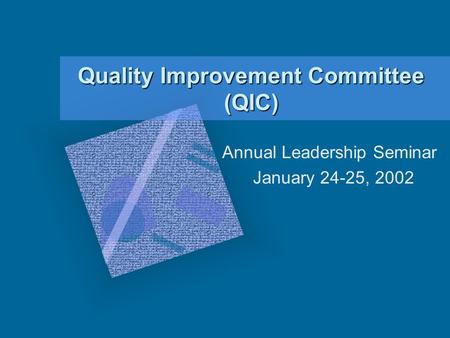 Quality Improvement Committee (QIC) Annual Leadership Seminar January 24-25, 2002.