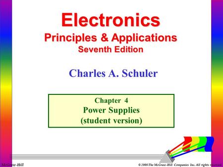 McGraw-Hill © 2008 The McGraw-Hill Companies Inc. All rights reserved. Electronics Principles & Applications Seventh Edition Chapter 4 Power Supplies.