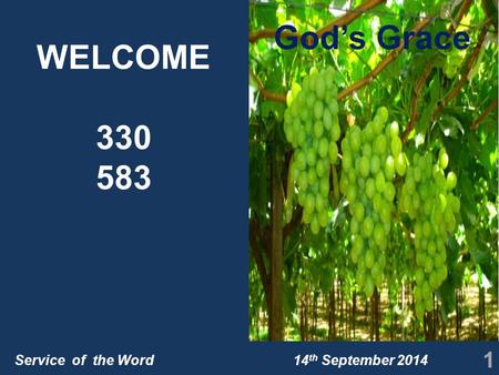 Service of the Word 14 th September 2014 WELCOME 330 583 1 God’s Grace.