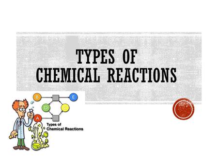 There are five types of chemical reactions you need to know: 1.Synthesis reactions 2.Decomposition reactions 3.Single displacement reactions 4.Double.