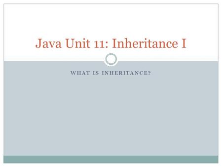 WHAT IS INHERITANCE? Java Unit 11: Inheritance I.