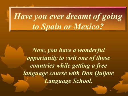 Have you ever dreamt of going to Spain or Mexico? Now, you have a wonderful opportunity to visit one of those countries while getting a free language course.