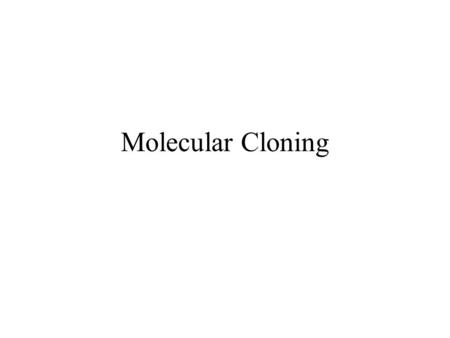 Molecular Cloning. Overview of Molecular Cloning Restriction digest of plasmid pUC19 and phage –GOAL: Linear pUC19 DNA and several fragments of phage.