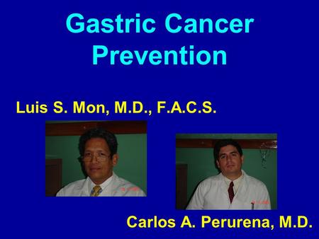 Gastric Cancer Prevention Luis S. Mon, M.D., F.A.C.S. Carlos A. Perurena, M.D.