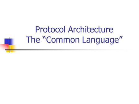 Protocol Architecture The “Common Language”. Copyright by Jorg Liebeherr 98, 99 Need for Protocols Protocols are a set of rules and conventions. By enforcing.