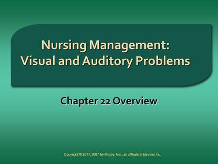 Nursing Management: Visual and Auditory Problems