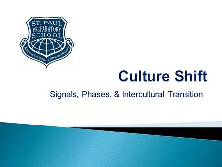 Signals, Phases, & Intercultural Transition.  More commonly referred to as “culture shock”, culture shift is the physical and emotional discomfort experienced.