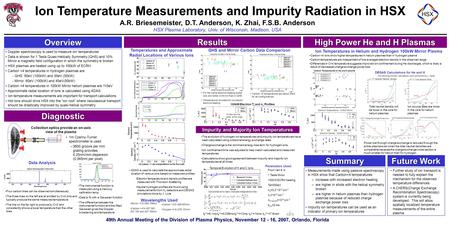 49th Annual Meeting of the Division of Plasma Physics, November 12 - 16, 2007, Orlando, Florida Ion Temperature Measurements and Impurity Radiation in.