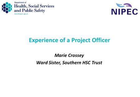 Experience of a Project Officer Marie Crossey Ward Sister, Southern HSC Trust.