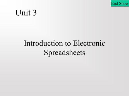 End Show Introduction to Electronic Spreadsheets Unit 3.