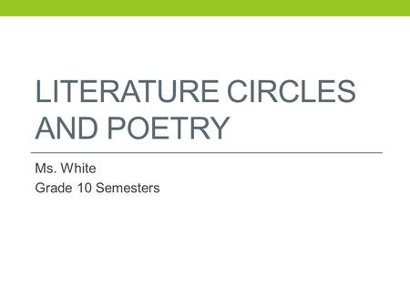 Literature Circles and Poetry
