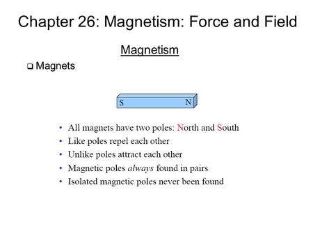 Chapter 26: Magnetism: Force and Field