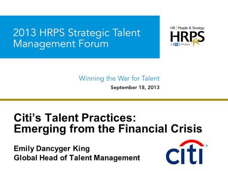 Citi’s Talent Practices: Emerging from the Financial Crisis