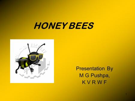 1 HONEY BEES Presentation By M G Pushpa, K V R W F.