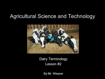 Agricultural Science and Technology Dairy Terminology Lesson #2 By Mr. Weaver.