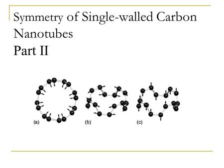 Symmetry of Single-walled Carbon Nanotubes Part II.