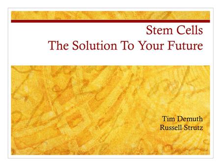 Stem Cells The Solution To Your Future Tim Demuth Russell Strutz.