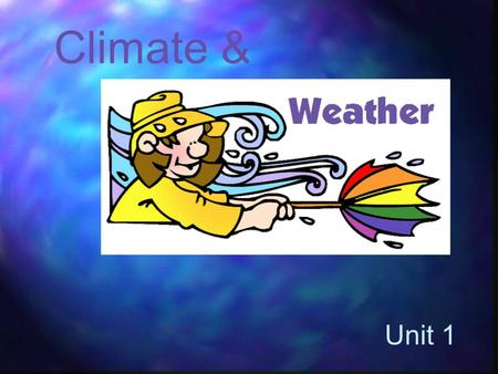 Climate & Unit 1. Vocabulary Weather Atmosphere Climate Precipitations Wind Meteorologist Anemometer Wing vane.